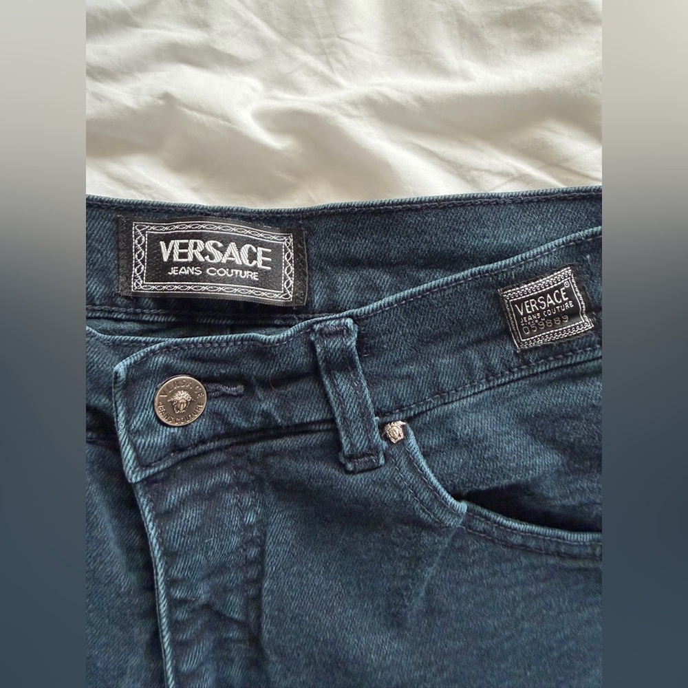Woman’s Versace Dark Blue 32x34 High Waist Skinny Jeans Stretch Denim Designer